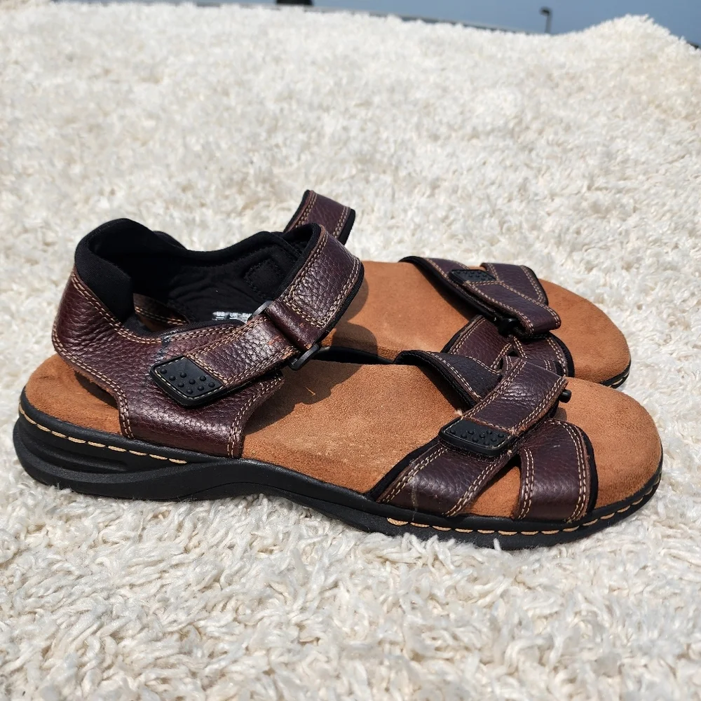Dr. Scholls Sandals 'Gus' Memory Foam Cool Fit Brown Pebbled Leather Men's Sz 11